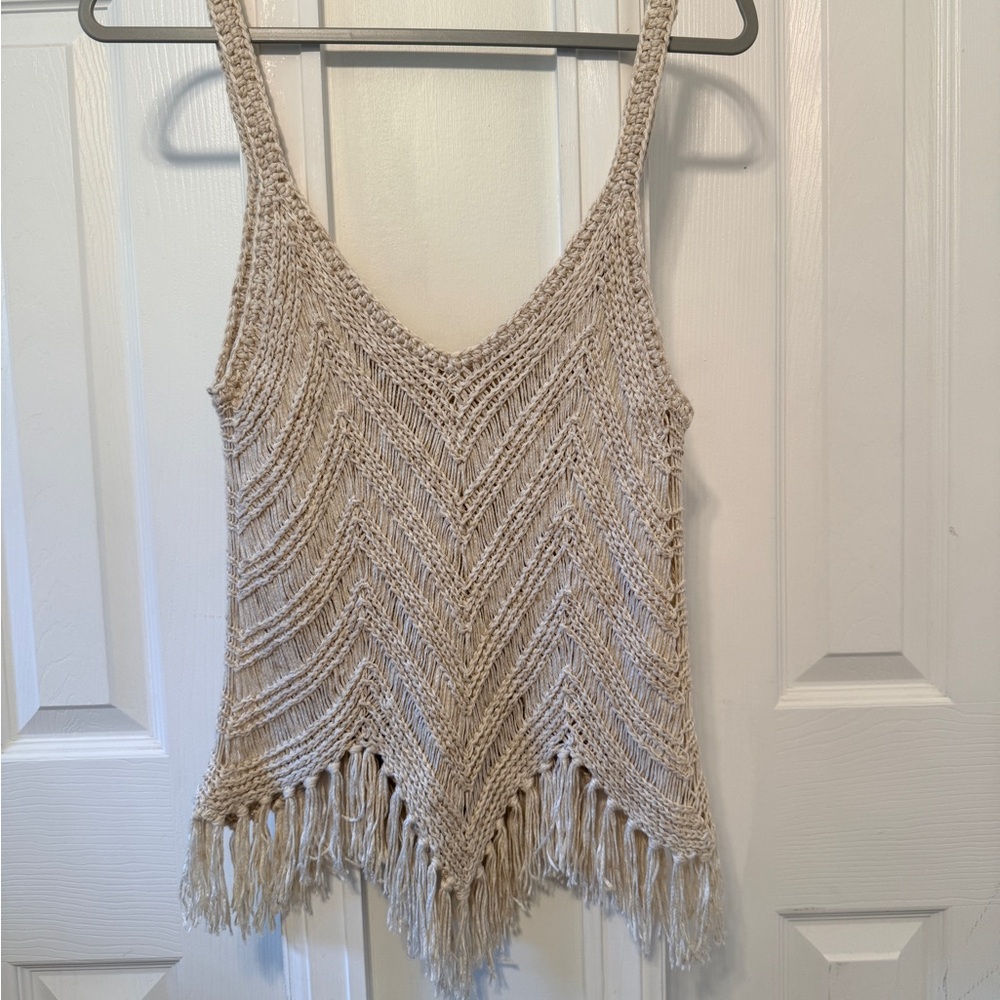 Alice + Olivia Cream Knit Fringe Top